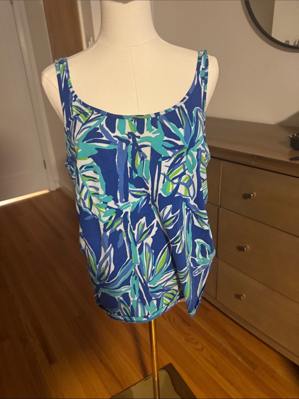 Lilly Pulitzer Blue and Green Tropical Print Top, Size XL